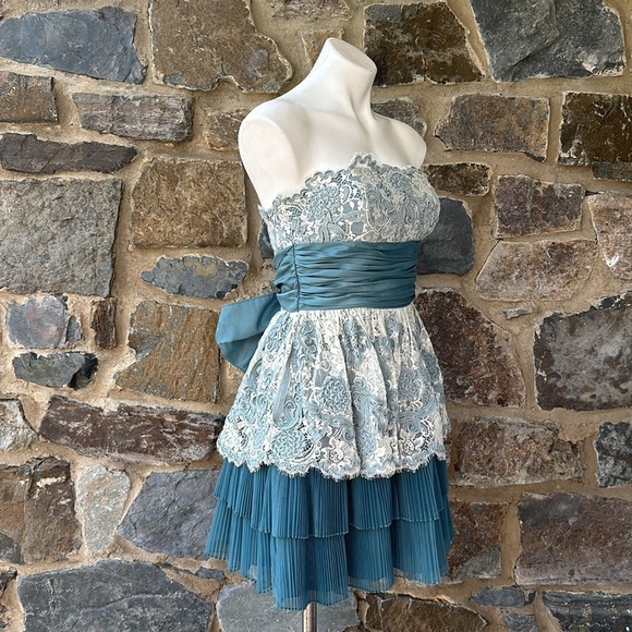 Betsey Johnson cotton tape Teal Blue Lace Tulle Tea Party Cocktail Dress 4 - Picture 4 of 10
